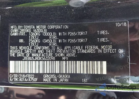 2019 Toyota 4Runner Sr5 z USA, uszkodzony, nr VIN JTEBU5JR0K5632098